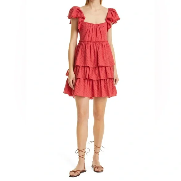 EUC Cinq a Sept Marcia Eyelet Tiered Cotton Dress - Picture 1 of 6